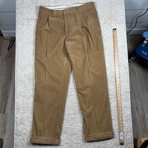 Ralph Lauren Purple Label Men's Tan Corduroy Double Pleat Cuffed Dress Pants W38
